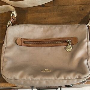 Coach Tan and Brown Messenger Bag with Leather Accents